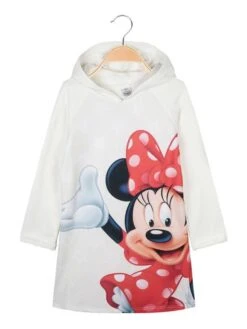 Disney Minnie Felpa Vestito Lunga Da Bambina In Cotone Felpato - Panna