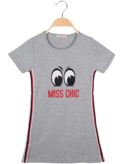 Vestito A Maniche Corte Con Stampa - Grigio