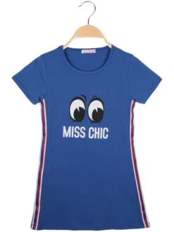 Vestito A Maniche Corte Con Stampa - Blu