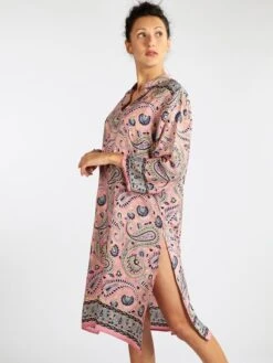 Vestito A Tunica In Seta Con Stampe - Rosa