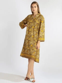 Vestito A Tunica In Seta Con Stampe - Giallo