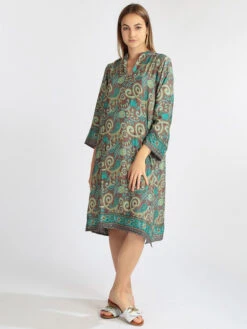 Vestito A Tunica In Seta Con Stampe - Verde