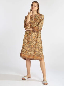 Vestito A Tunica In Seta Con Stampe - Albicocca