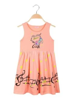 Vestito Bambina Con Note Musicali - Albicocca