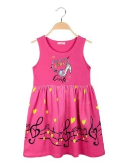 Vestito Bambina Con Note Musicali - Fucsia