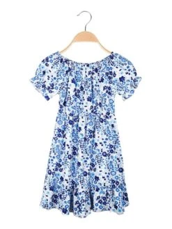 Vestito Bimba Floreale Con Manica A Palloncino - Blu