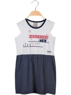 Vestito Con Scritte E Gonna A Righe - Blu