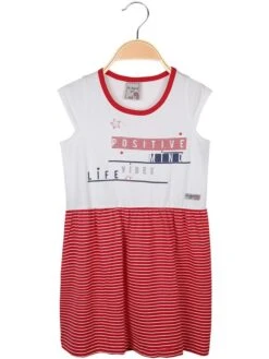 Vestito Con Scritte E Gonna A Righe - Rosso