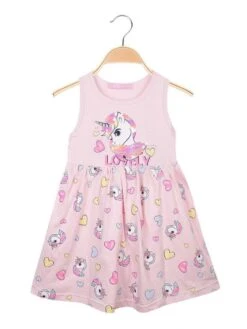 Vestito Con Stampa Unicorni E Paillettes - Rosa