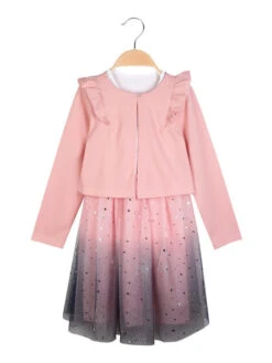 Vestito Con Tulle Da Bambina + Coprispalle - Corallo