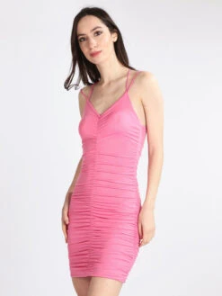 Vestito Corto Da Donna Incorciato Dietro - Fucsia