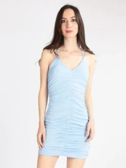 Vestito Corto Da Donna Incrociato Dietro - Azzurro