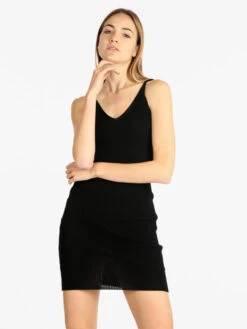 Vestito Corto Donna In Maglia A Costine - Nero