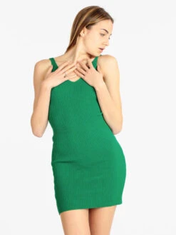 Vestito Corto Donna In Maglia A Costine - Verde