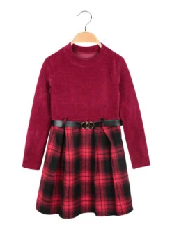 Vestito Da Bambina In Velluto - Bordeaux