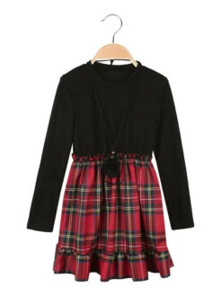 Vestito Da Bambina Scozzese A Manica Lunga - Nero