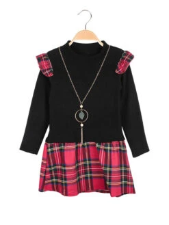 Vestito Da Bambina Scozzese Con Collana - Nero