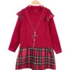 Vestito Da Bambina Scozzese Con Collana - Rosso