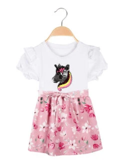 Vestito Da Neonata A Maniche Corte Con Paillettes - Rosa