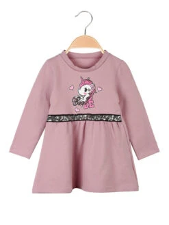 Vestito Da Neonata Manica Lunga Con Interno Caldo Cotone - Rosa