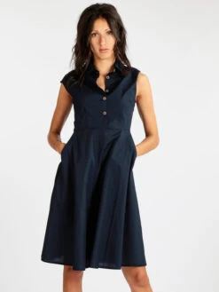 Vestito Donna A Camicia Con Fiocco - Blu Scuro