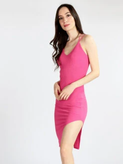 Vestito Donna A Tubino Con Spacco Laterale - Fucsia