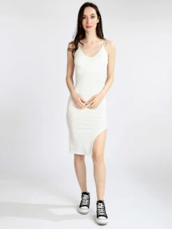 Vestito Donna A Tubino Con Spacco Laterale - Bianco