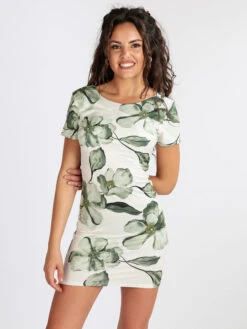 Vestito Donna A Tubino Maniche Corte - Oliva