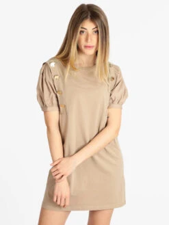 Vestito Donna Con Maniche Corte A Palloncino - Khaki