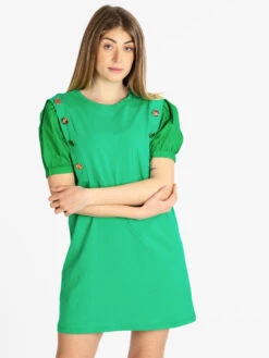 Vestito Donna Con Maniche Corte A Palloncino - Verde