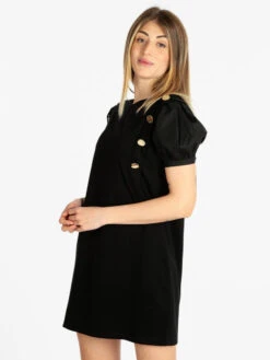 Vestito Donna Con Maniche Corte A Palloncino - Nero
