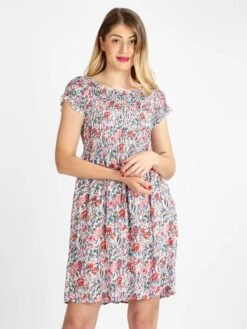 Vestito Donna Floreale A Maniche Corte - Rosa
