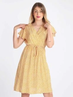 Vestito Donna In Cotone A Maniche Corte - Giallo