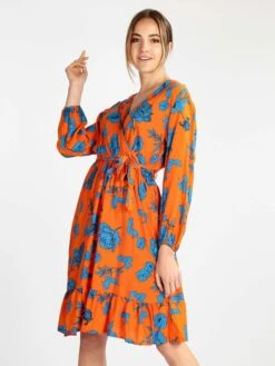 Vestito Donna In Cotone A Maniche Lunghe - Arancione