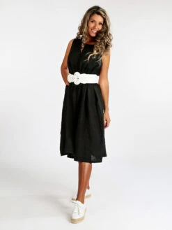 Vestito Donna In Lino Smanicato - Nero