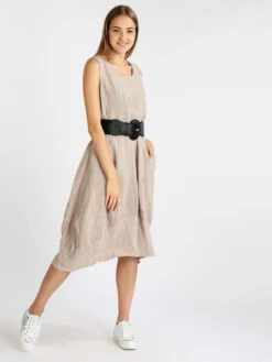 Vestito Donna In Lino Smanicato - Beige
