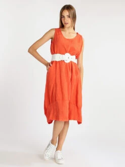 Vestito Donna In Lino Smanicato - Arancione