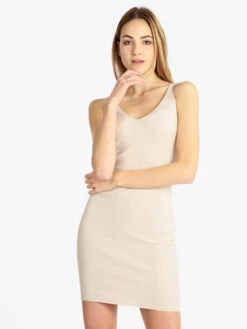 Vestito Donna In Maglia A Costine - Beige