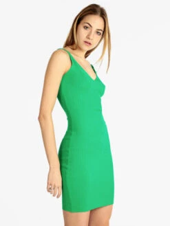 Vestito Donna In Maglia A Costine - Verde