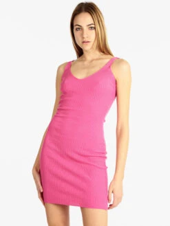 Vestito Donna In Maglia A Costine - Fucsia
