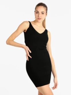 Vestito Donna In Maglia A Costine - Nero