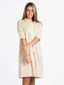 Vestito Donna In Maglia Con Colletto - Beige