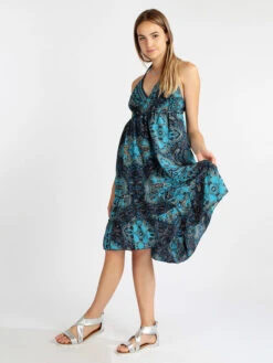 Vestito Donna In Seta Accollato - Blu