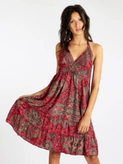 Vestito Donna In Seta Accollato - Rosso