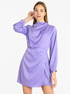 Vestito Donna Manica Lunga Effetto Raso - Lilla