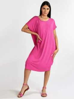 Vestito Donna Oversize A Maniche Corte - Fucsia