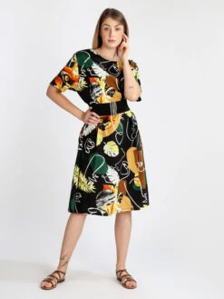 Vestito Donna Oversize In Cotone A Maniche Corte - Nero