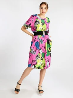 Vestito Donna Oversize In Cotone A Maniche Corte - Fucsia