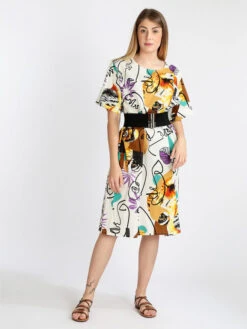 Vestito Donna Oversize In Cotone A Maniche Corte - Bianco