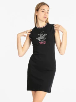 POLO CLUB Vestito Donna Smanicato In Cotone - Nero
